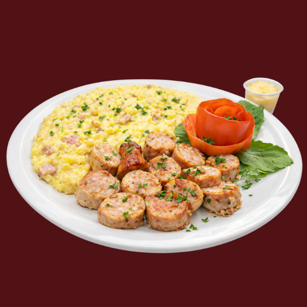 Risoto cuiabano cremoso com linguiça artesanal e pimentas
